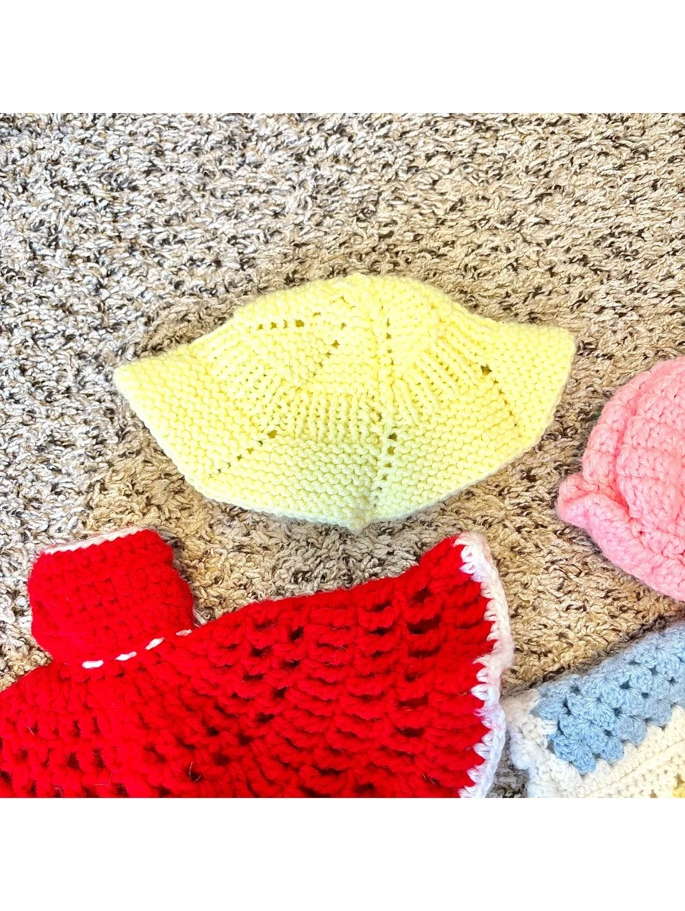 Vintage Handmade Crochet Doll Clothes Lot – Dresses, Hats & Granny Square Shawls